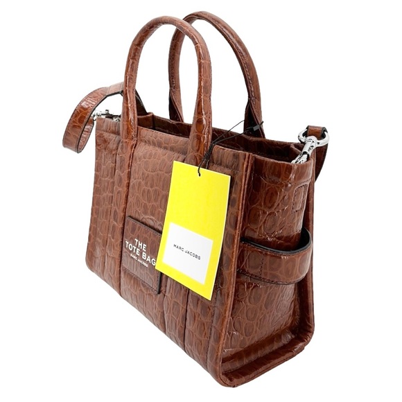 Marc Jacobs New The Small Tote Spice Brown Croc Embossed Leather With Strap - Picture 5 of 12